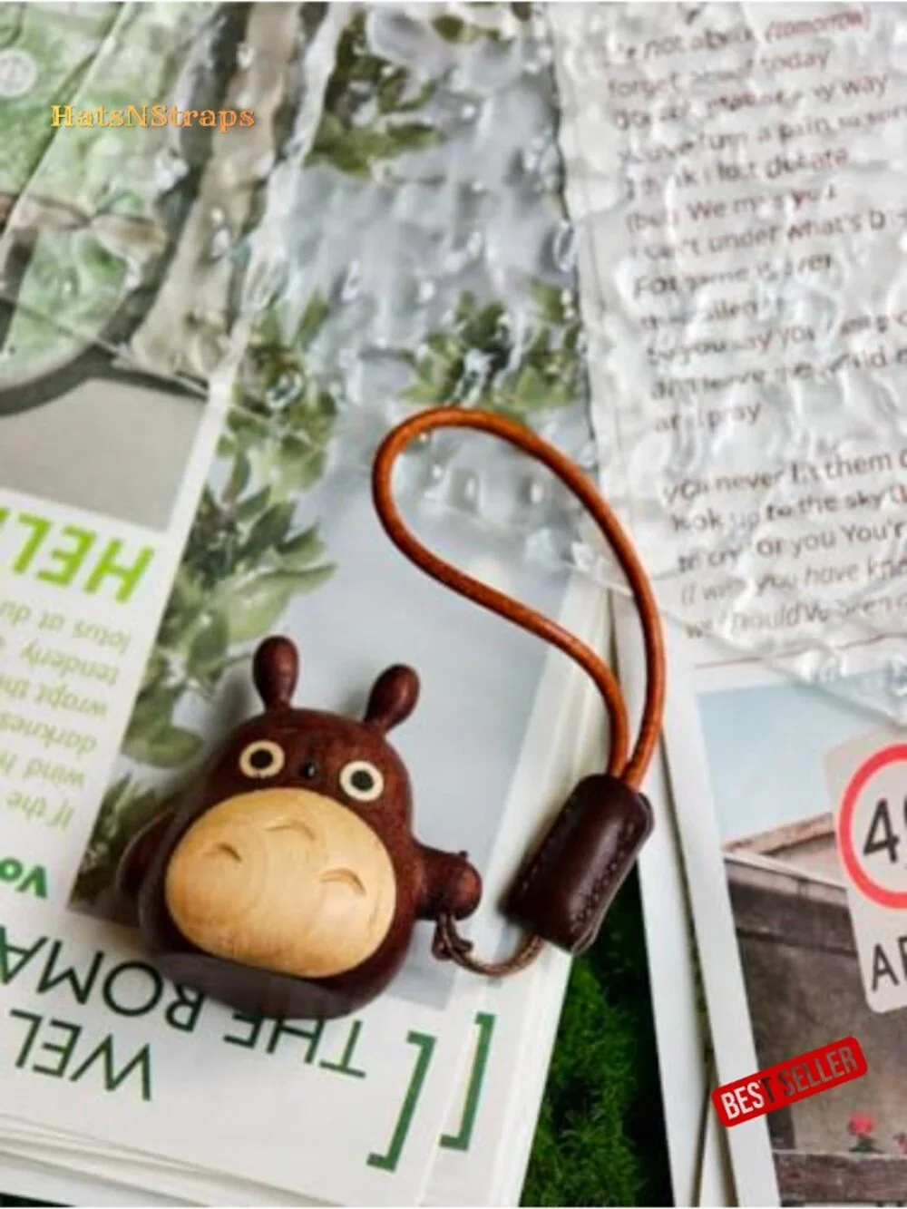 Hand Carved Wooden Totoro Charm Keychain Bag Purse Accessory Gift